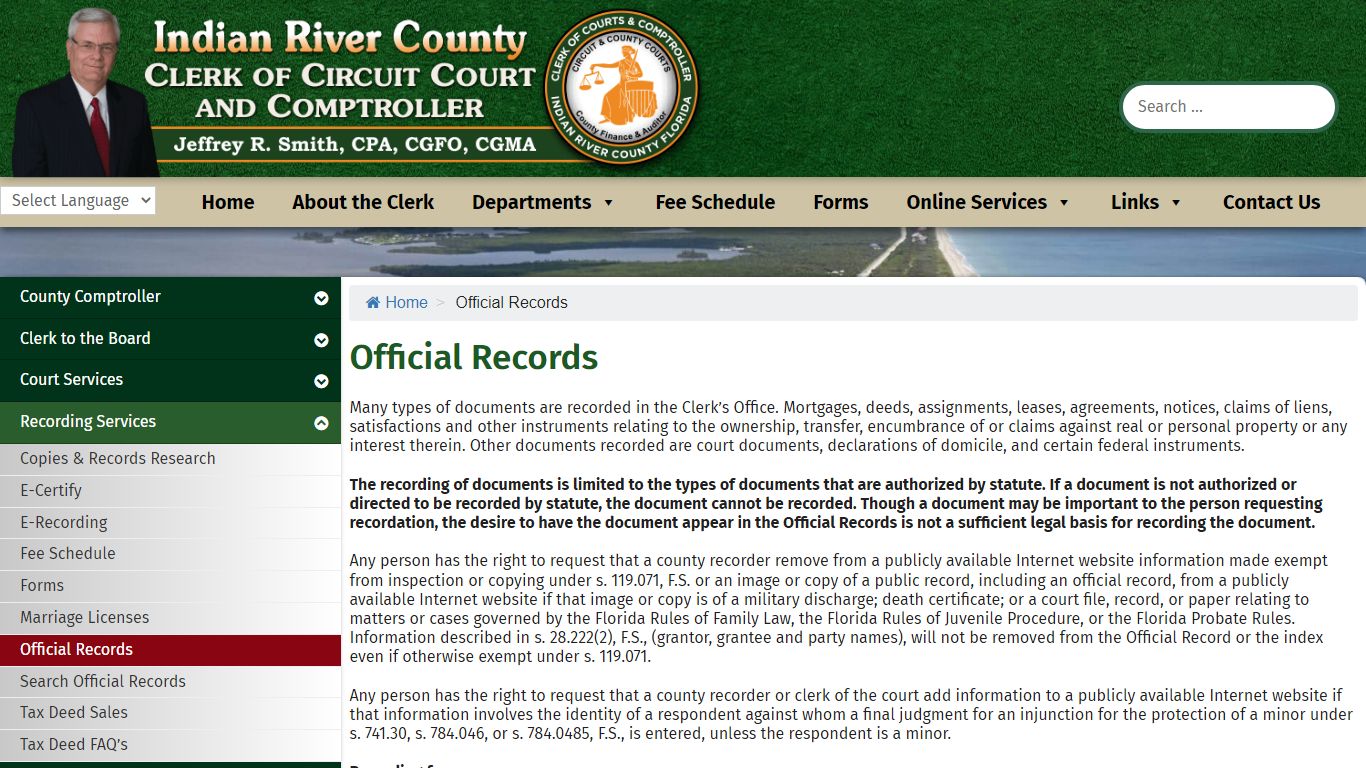 Official Records – Indian River Clerk of the Circuit Court & Comptroller